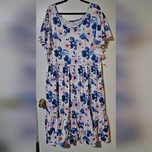 Chic Floral Kids Dress in Blue and Pink